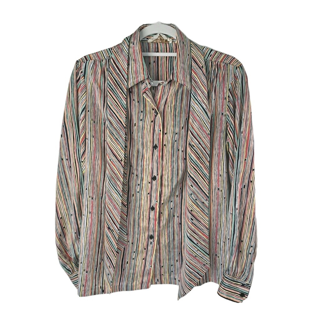 Vintage AMANDA Striped Blouse With Scarf Womens Retro 80s READ for Measurements